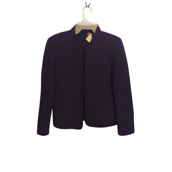 Talbots Dark Purple 100% Wool Open Blazer Size 6 Lined Shoulder Pads - Picture 1 of 14